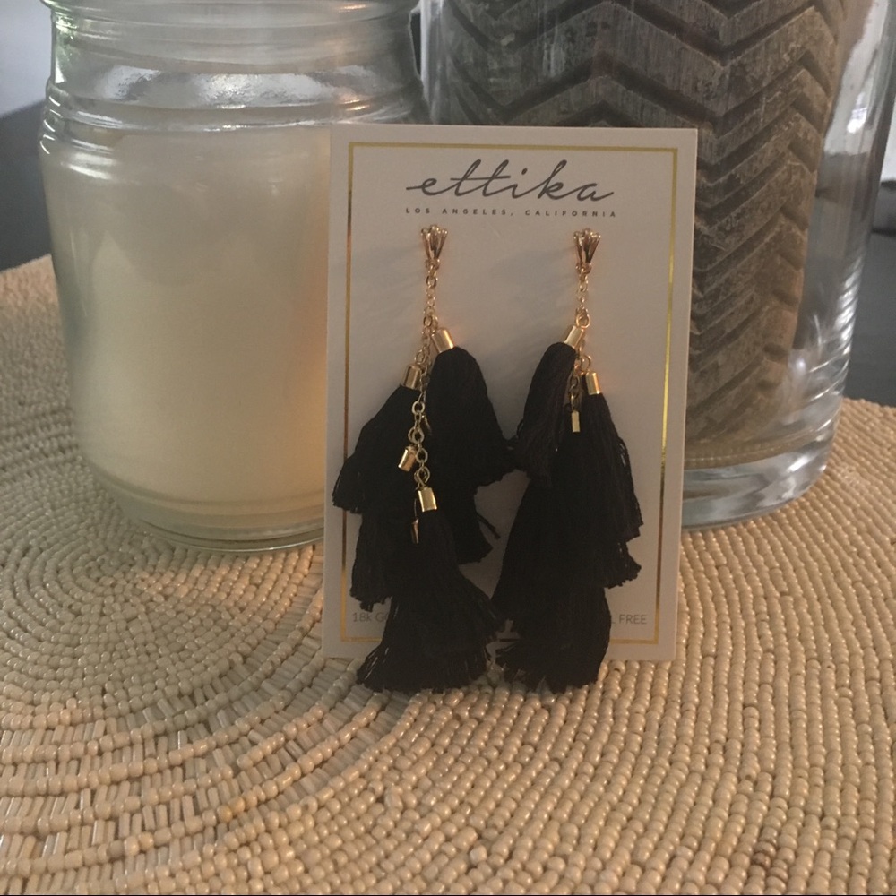 Brand new Ettika black tassel earrings